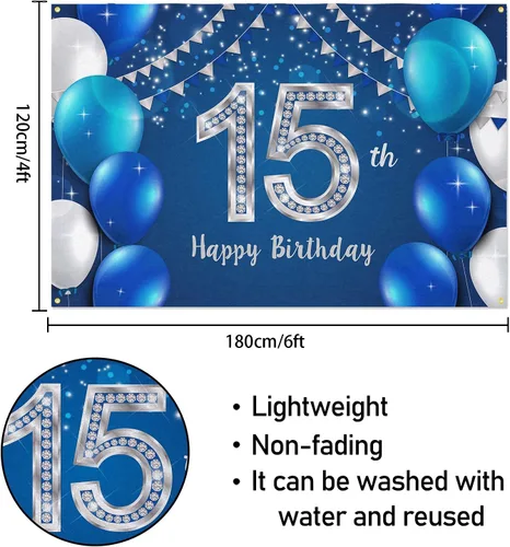 Miniatura 2 de HAMIGAR Fondo de pancarta de feliz cumpleaños número 15 de 6 x 4 pies, decoraciones de cumpleaños de 15 años, suministros de fiesta para niñas