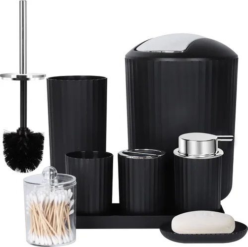 FEILANDUO Juego de accesorios de baño completo, juego de 8 piezas de accesorios de baño con basura, dispensador de jabón, jabonera, taza para