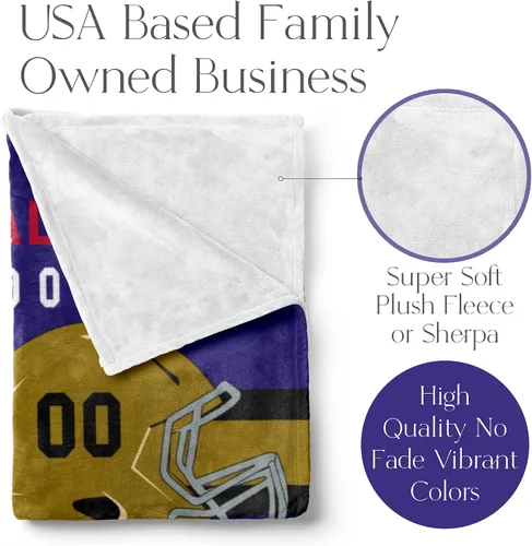 Miniatura 2 de Manta personalizada para fanáticos del fútbol americano – Se envía al día siguiente – Hecha en Estados Unidos – Manta de vellón personalizada