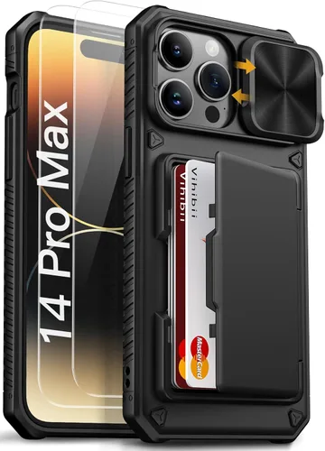 Miniatura 20 de Vihibii Funda para iPhone 13 Pro Max/iPhone 12 Pro Max con tarjetero (4 tarjetas) [bloqueo RFID] y cubierta de cámara deslizante, protección contra