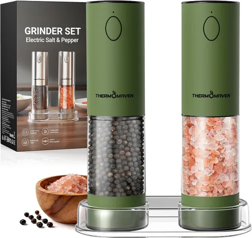 Miniatura 22 de ThermoMaven Juego de molinillo eléctrico para sal y pimienta de mayor capacidad, salero y pimentero recargable de 110ml con luz LED, molinillo
