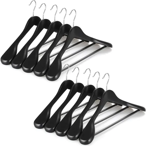 Miniatura 11 de TOPIA HANGER - Perchas de madera para hombros anchos, perchas para trajes con barra antideslizante para pantalones y gancho giratorio de 360°, Nogal