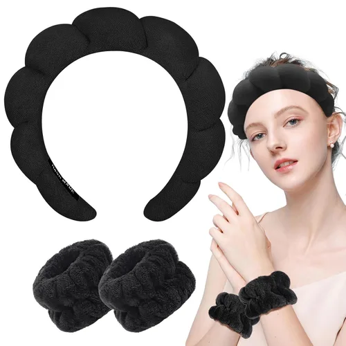 Miniatura 8 de Zkptops Diadema de Spa para Lavar la Cara Muñequera Esponja Maquillaje Cuidado de la Piel Diadema de Tela de Rizo Burbuja Suave Prepárate Diadema