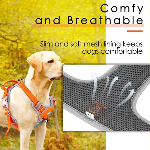 Miniatura 3 de ThinkPet Arnés deportivo transpirable, antitirones para perro, con asa, arnés reflectante y ajustable para perros medianos o grandes, clip trasero