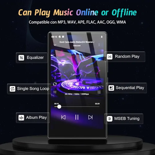 Miniatura 2 de 96GB MP3 Player with Android 13 OS, 5" MP3 Player with Bluetooth and WiFi, 1080P HD MP4 Player, Music Player Preloaded with Spotify, Audible, and