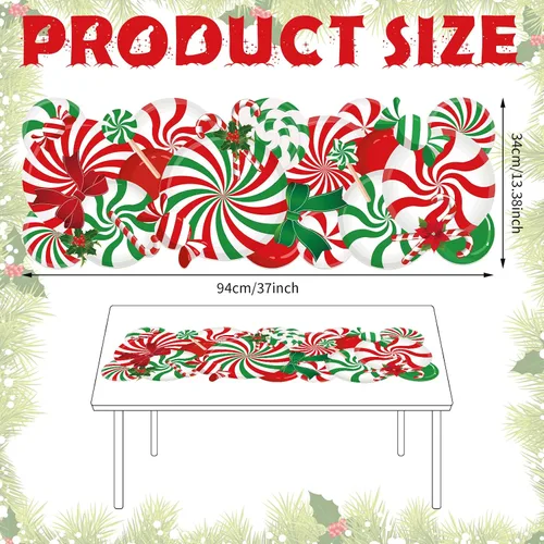Miniatura 3 de Tatuo Camino de mesa de bastón de caramelo de Navidad, 13 x 37 pulgadas, camino de mesa de Navidad rojo, blanco y verde, centro de mesa de comedor