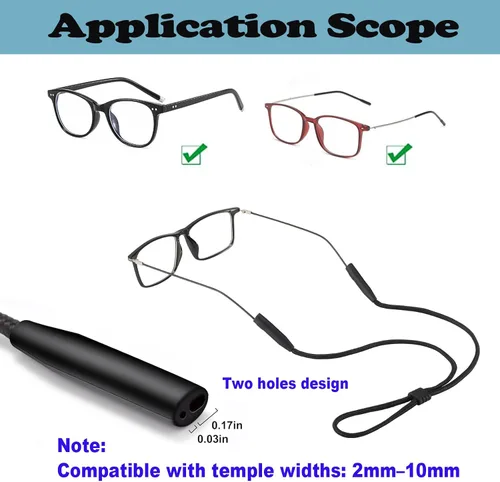 Miniatura 3 de Soporte de correa para lentes para lentes de brazos delgados – Correas de soporte para gafas alrededor del cuello – Correas de gafas de sol