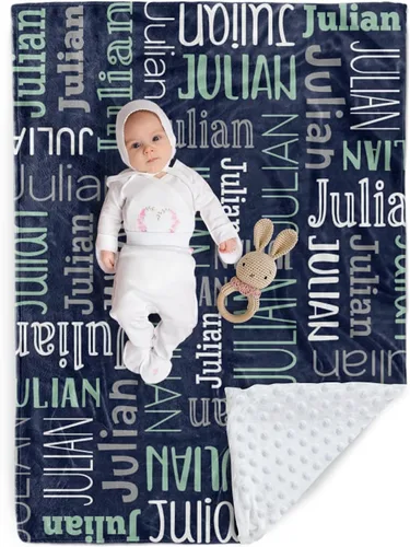 Manta de bebé personalizada, diseño de nombres personalizados, manta de felpa suave con respaldo de puntos de doble capa para niños y niñas, Color01
