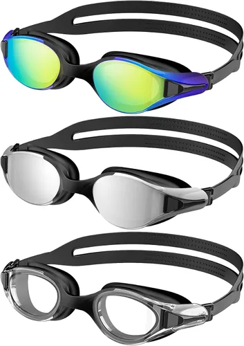 Miniatura 9 de NSSIW Gafas de natación para adultos: gafas de piscina para hombres y mujeres con protección UV400 antivaho sin fugas, paquete de 3
