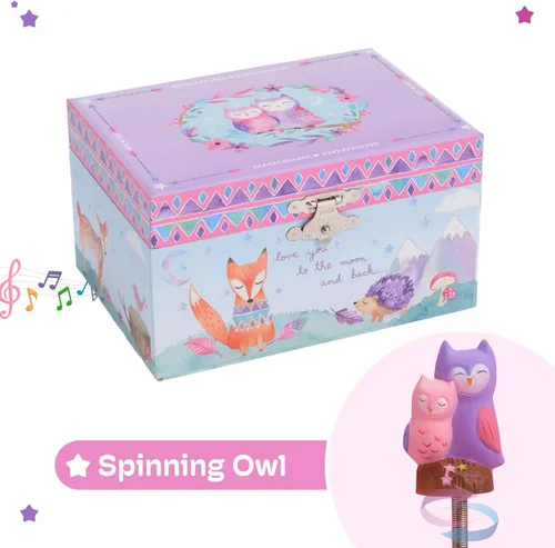 Miniatura 6 de Jewelkeeper Caja de almacenamiento de joyería musical para niña con búhos giratorios, diseño de bosque, Twinkle Twinkle Little Star Tune