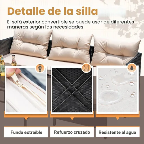 Miniatura 2 de Devoko - Juego de muebles de patio al aire libre, 3 piezas de sofá seccional de ratán impermeable para todo tipo de clima, sofá en forma de L