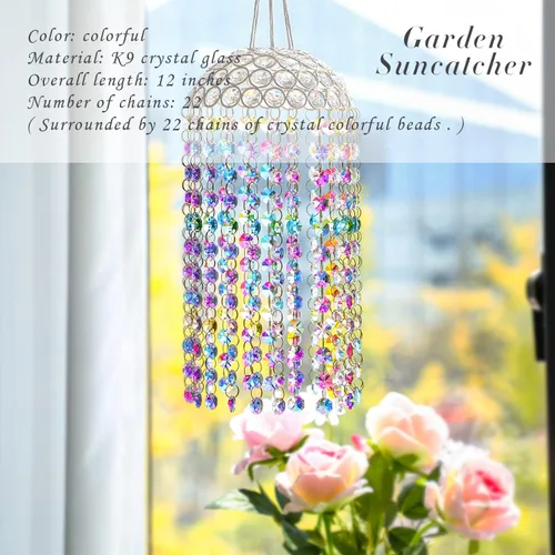 Miniatura 2 de Atrapasueños de Cristal para Ventana Colgante Campanilla de Viento Jardín Porche Hogar Boda Fiesta Fabricante de Arco Iris Perlas de Cristal