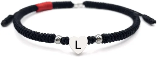 Miniatura 9 de LAMIBEE Initial Letter Bracelet, Protection and Lucky String Bracelet, Black Red Bracelet with Inspirational Card, Heart Link Bracelet for Men