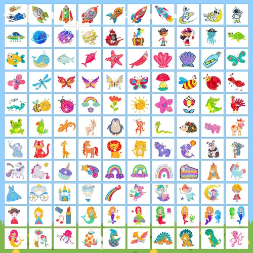 Miniatura 6 de Partywind 408 tatuajes temporales para niños, calcomanías de tatuaje falso con brillo y purpurina para niños y niñas, suministros de fiesta, lindos
