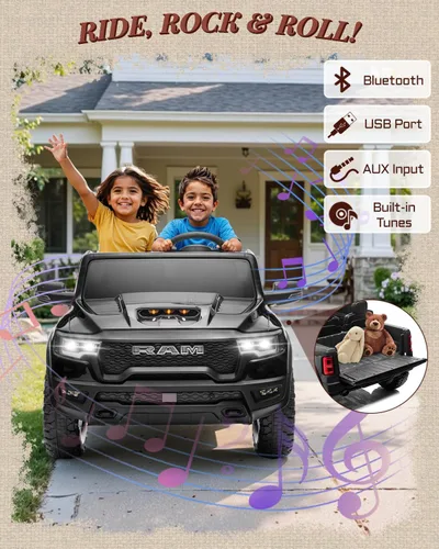 Miniatura 4 de Vehículos de paseo de 24 V para niños grandes, RAM 1500 RHO eléctrico con licencia para niños con control remoto, camión de paseo con Bluetooth