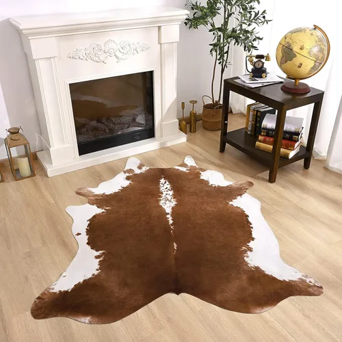 Miniatura 15 de Amearea Alfombra de piel sintética de vaca grande, 7 x 6.2 pies, decoración occidental prémium del hogar, alfombras con estampado de vaca para sala
