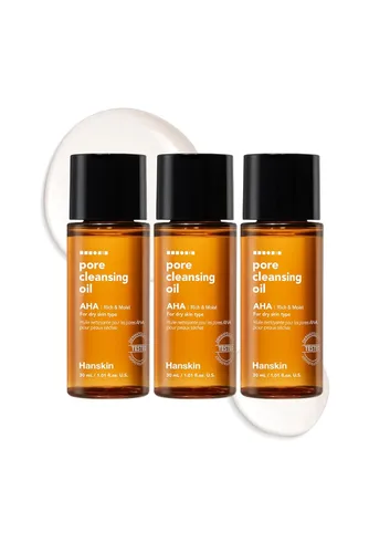 Hanskin Aceite limpiador de poros con ácido hidroxi alfa, muestra de tamaño pequeño, removedor de maquillaje exfoliante, juego de limpiador facial,