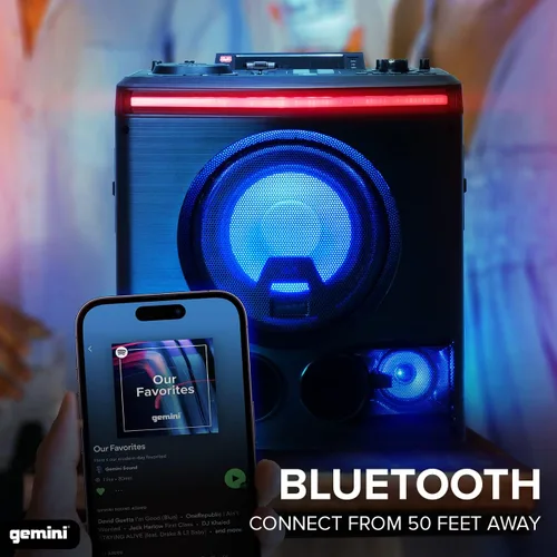 Miniatura 4 de Gemini - Sistema de altavoces Bluetooth para fiesta de karaoke de 2400 W de potencia máxima con woofer de 8 pulgadas, luces LED, micrófono, entrada