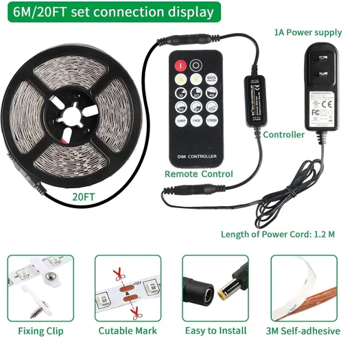 Miniatura 4 de THECHAM Tira de luz negra de 20 pies con control remoto, 360 perlas de lámpara LED, luces flexibles de 12V para fiesta brillante, ajuste de brillo