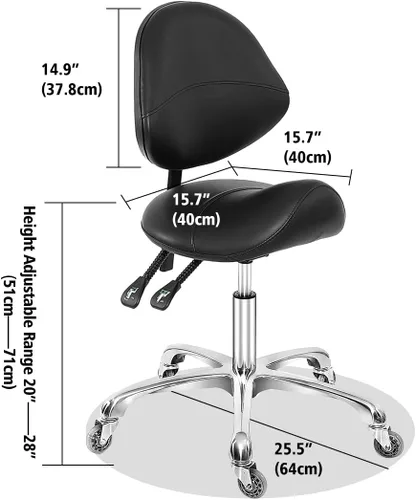 Miniatura 3 de Taburete higienista dental con soporte de espalda, taburete de silla de montar esteticista rodante para salón de pestañas, tienda de tatuajes, spa