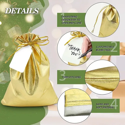 Miniatura 3 de DOYIDE 50 bolsas de regalo con cordón dorado, bolsas de joyería de 7 x 9 pulgadas, bolsas con cordón, bolsas brillantes para recuerdos de fiesta