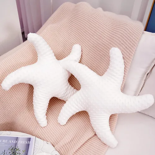 Marble Empire Paquete de 2 almohadas de estrella de mar blancas para sofá y cama, almohadas decorativas de temática costera, almohadas de acento de