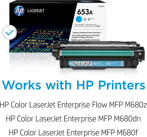 Miniatura 2 de HP Cartucho de tóner cian 653A Funciona Color LaserJet Enterprise MFP M680 Series CF321A