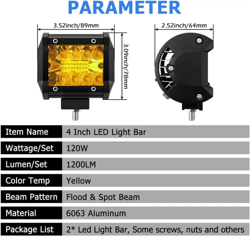 Miniatura 2 de WinPower Cápsulas LED de 4 pulgadas, 120W 1200LM Haz Combinado de Inundación y Foco Barra de Luz Todoterreno Luces de Niebla para Camión Camioneta