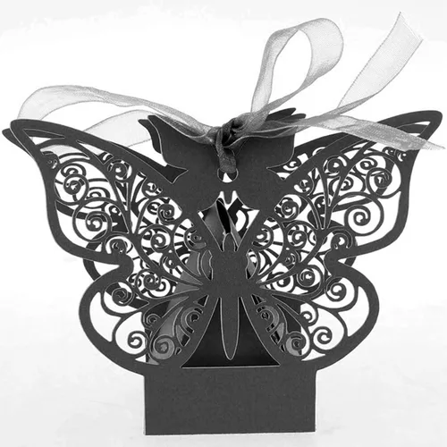 Miniatura 6 de Auto-plaza 50 cajas de regalo de mariposa cortadas con láser, cajas de dulces con cintas (beige)