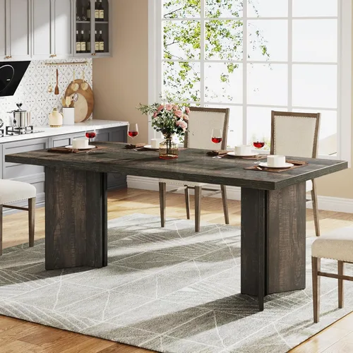 Miniatura 11 de Tribesigns Mesa de comedor de 63 pulgadas para 4-6, mesa de cocina estilo granja con gran superficie, mesa rectangular para cenas y comidas