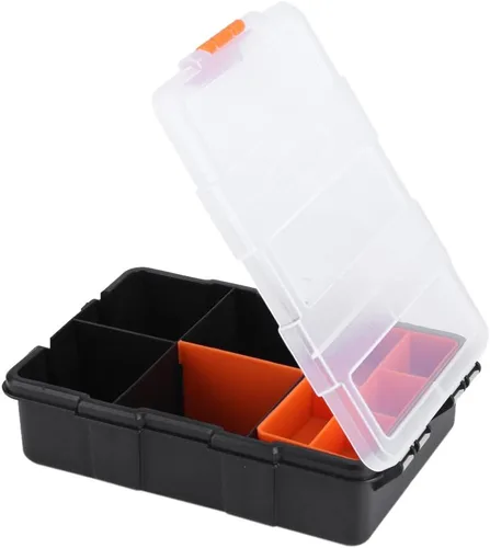 Miniatura 2 de Caja de almacenamiento de PP resistente con 11 compartimentos ranuras, estuche de almacenamiento de dos capas para tornillos, tuercas y pernos