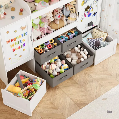 Miniatura 6 de Organizador de almacenamiento de juguetes de 61 pulgadas de ancho, estantería para niños con almacenamiento de animales de peluche de 122 litros, 2