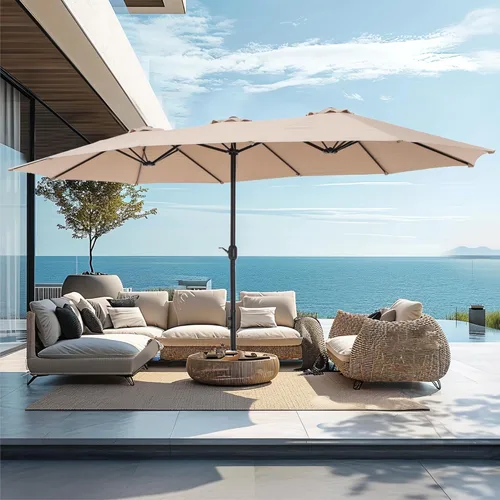Miniatura 8 de PHI VILLA Sombrilla grande de 15 pies para patio con base incluida, sombrilla de doble cara rectangular para exteriores de gran tamaño con soporte