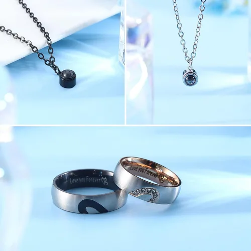 Miniatura 5 de ZELORES Collares a Juego para Parejas Collar con Colgante para Mujeres y Hombres Anillos de Promesa a Juego Juego de Colgantes Collar de Pareja