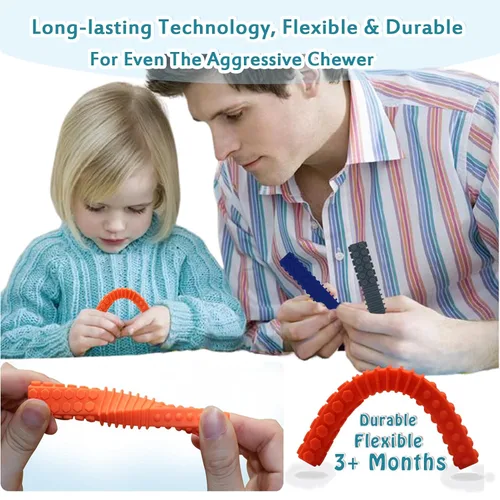 Miniatura 5 de Juguetes masticables sensoriales para niños autistas, paquete de 5 tubos masticables de silicona para dentición para autismo, TDAH, TEP, masticables