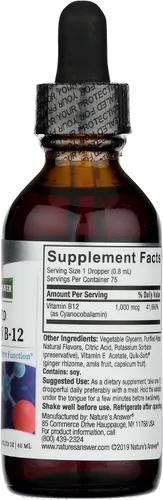 Miniatura 6 de Nature's Answer Vitamina líquida B-12 Promueve la función nerviosa saludable y los niveles de energía Con sabor natural y sin gluten, 2 onzas