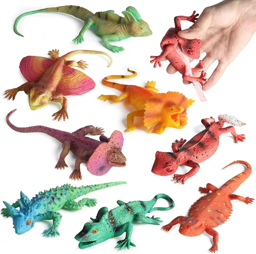 8 piezas de juguetes de lagarto esponjosos, figuras de goma elásticas, juguetes de reptiles suaves realistas para niños, juego de figuras de