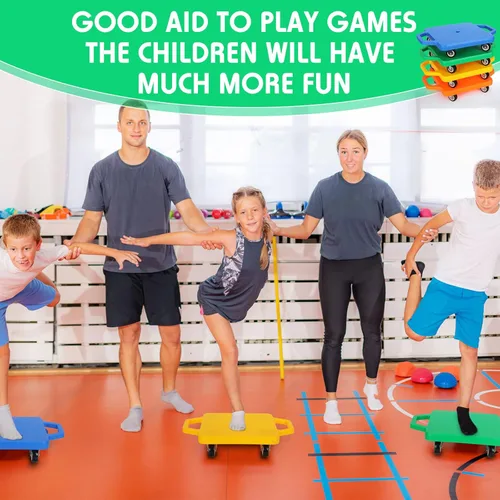 Miniatura 3 de Jerify 4 piezas de patinete deportivo con asas, ruedas de plástico, patineta para sentarse en el suelo, para niños, gimnasio, actividades en Colorido