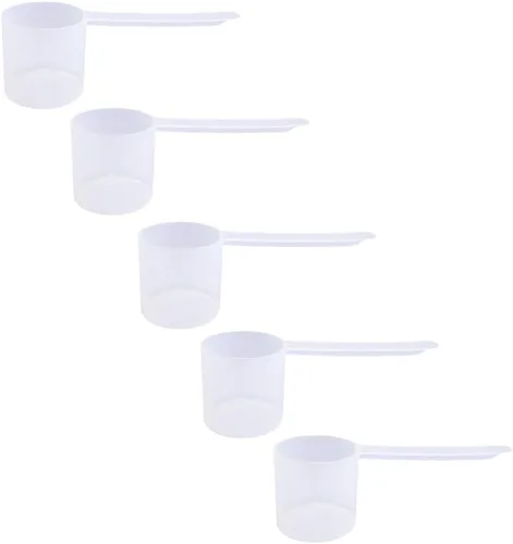 Miniatura 10 de Conjunto de 5 cucharas medidoras de plástico, 6 cucharadas (90 cc 3/8 taza 3 oz. 90 mL) con mango largo para polvos, gránulos, café, comida