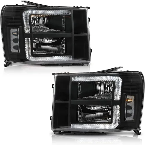 Miniatura 13 de PIT66 Conjunto de faros compatible con GMC Sierra 1500 2500HD 3500HD 2007-2013 Faros de halogéno para lado del conductor y del pasajero Lente