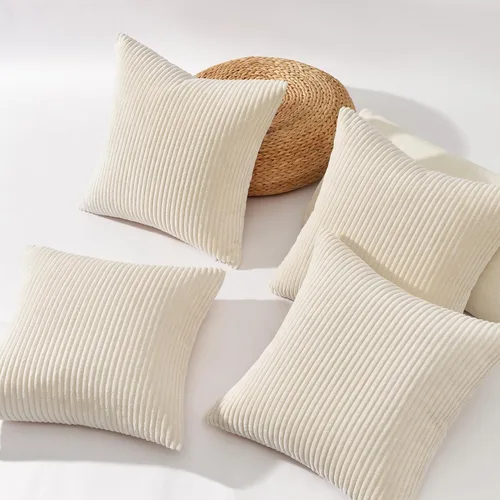 Miniatura 3 de Topfinel - Juego de 4 fundas decorativas para cojín, terciopelo suave, diseño moderno de doble cara, decoración del hogar, no incluye relleno, beige