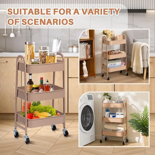 Miniatura 3 de AGTEK Carrito utilitario de 3 niveles con ruedas bloqueables, almacenamiento multifuncional de metal, carrito organizador para cocina, oficina, sala