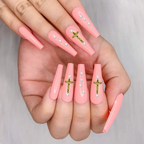 Miniatura 6 de WOKOTO 100 dijes de uñas de crucifijo dorado 3D para arte de uñas 3D, dijes de uñas de metal dorado para decoración de uñas, accesorios de bricolaje