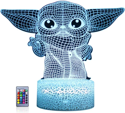 Miniatura 2 de Luz nocturna 3D de Star Wars: lámpara LED Baby Yoda con control remoto y táctil inteligente, lámpara de escritorio LED Yoda Star Wars para Yoda Light