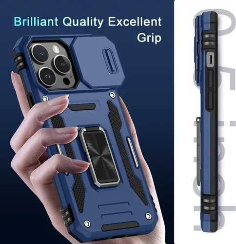Miniatura 23 de DEERLAMN Funda para iPhone Xs Max con funda deslizante para cámara + protector de pantalla, soporte giratorio de anillo de grado militar a prueba