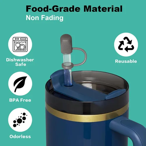 Miniatura 4 de 6 popotes transparentes de repuesto con tapas protectoras para taza Stanley de 40 oz y 64 oz, popotes reutilizables con tapa, tapón, cepillo