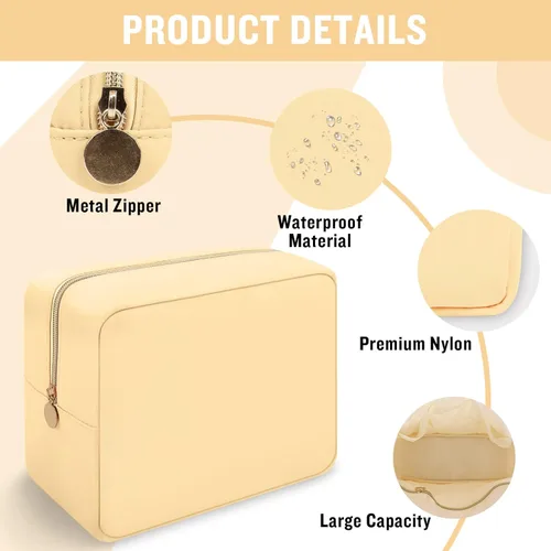 Miniatura 3 de Iqimott Bolsa Grande de Maquillaje de Nylon, Neceser de Viaje, Bolsa Grande de Cosméticos Preppy, Organizador de Maquillaje de Nylon, Bolsa de Rosa