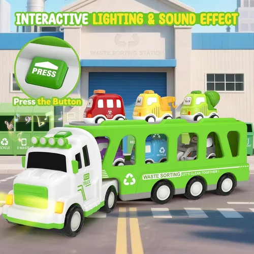 Miniatura 3 de Camión de juguete 7 en 1 para niños de 2, 3, 4, 5 años, camión transportador ecológico de 17 pulgadas más largo con 6 bonitos autos y tapete