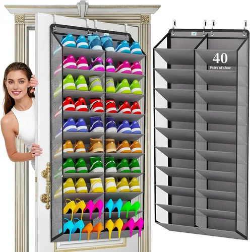 Miniatura 18 de Organizador de zapatos sobre la puerta, 2025 mejorado, organizador de zapatos, 35 bolsillos enormes, organizador de zapatos sobre la puerta