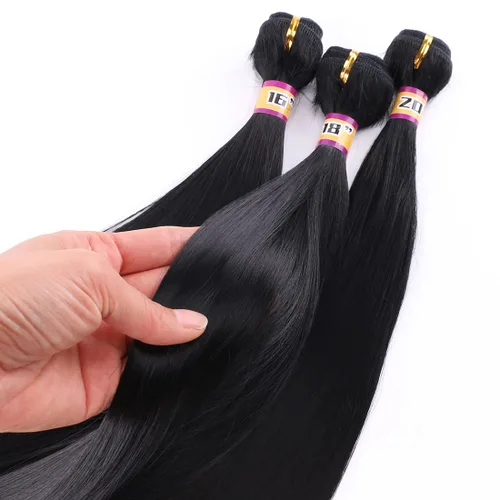 Miniatura 2 de 3 paquetes de extensiones de cabello sintético lacio y sedoso, de 16, 18, 20 pulgadas, trama de cabello negro de color mixto (1#)